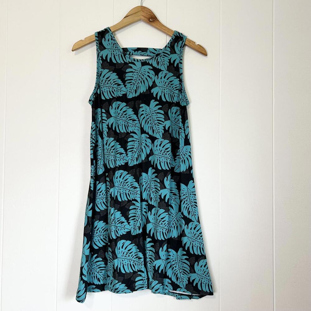 Hula Bay Monstera Tropical Open Back Sleeveless Flowy Mini Dress Women's Medium